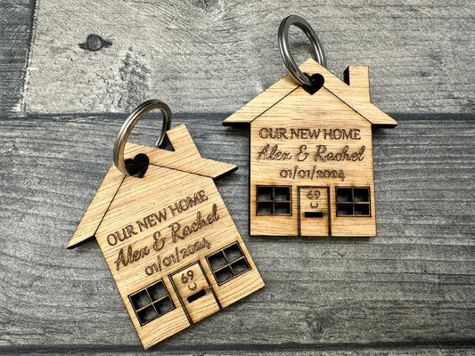 2x Engraved Personalised Home Keychains