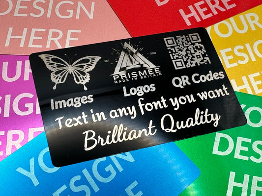 Engraved Metal Card - Customisable with Your Logo, QR Code, Text and Images - Prismee